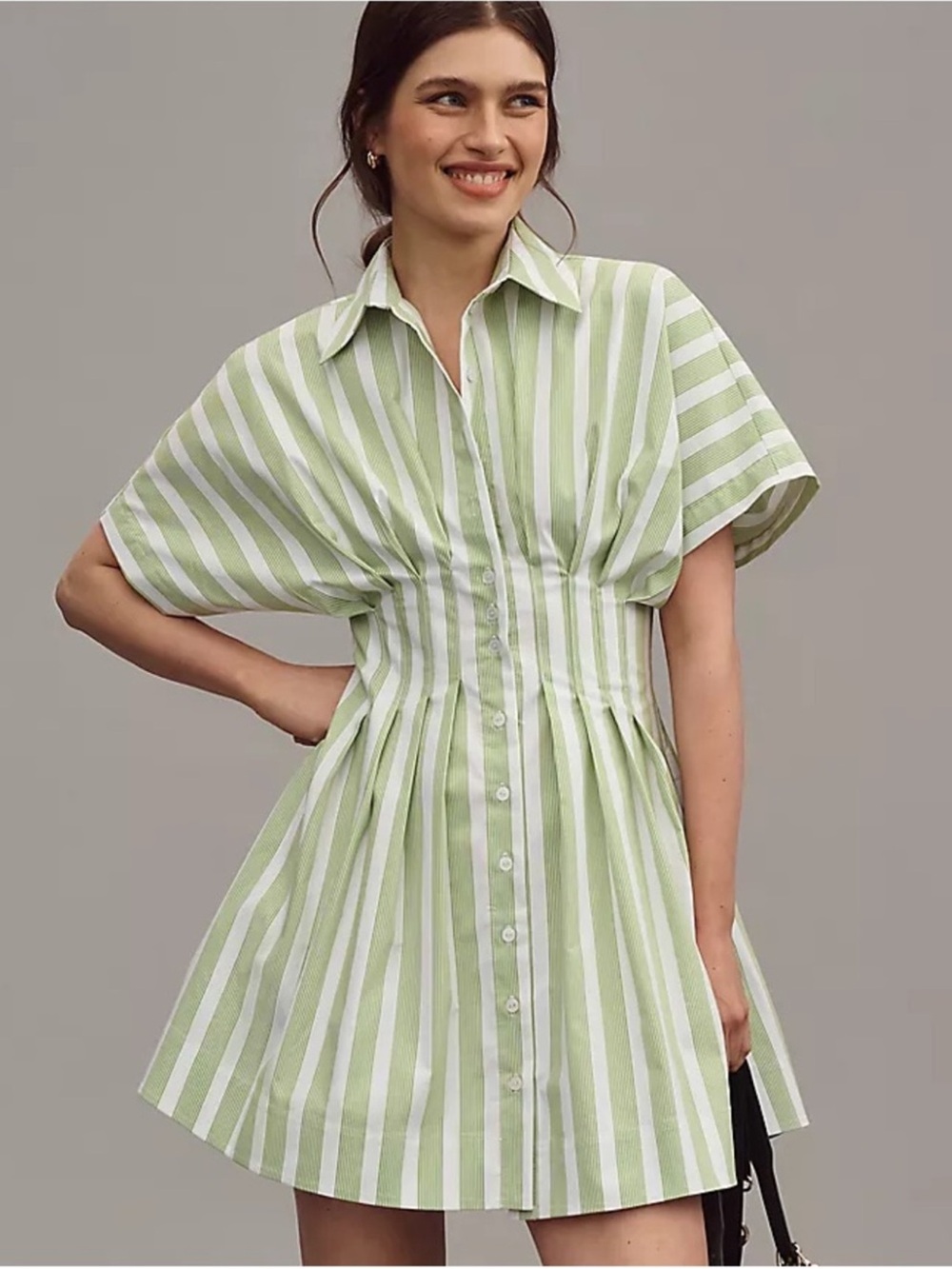 Anthropologie The Tobie Mini Shirt Dress by Exquise Button Front Green Size XS